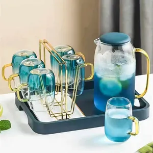 Jarra de vidro multifuncional, chaleira de vidro borosilicate, jarra para beber água, conjunto de jarro