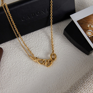 Collar de acero inoxidable con placa de oro de 18 quilates, nudo de diseño clásico de Hércules, collar asimétrico con cierre OT - Product Image 2