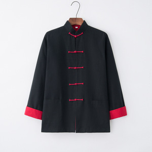 Haut traditionnel <span class=keywords><strong>chinois</strong></span> en coton pour <span class=keywords><strong>homme</strong></span>, style Tang, à manches longues, uniforme de Kung Fu et Tai Chi, chemise, blouse ou manteau pour le printemps et l'automne - Product Image 2