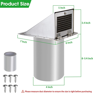 Rejilla de Ventilación de Pared de Acero Galvanizado de 4 Pulgadas <span class=keywords><strong>para</strong></span> Exteriores con Malla Anti-Insectos, Cubierta de Ventilación <span class=keywords><strong>para</strong></span> Secadora, Rejilla de Salida de Aire Doméstica - Product Image 2