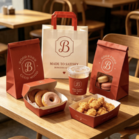Sacs et boîtes de livraison personnalisés en papier anti-graisse avec impression de lettres rétro pour packs alimentaires, sacs à main et supports pour hamburgers, frites et snacks