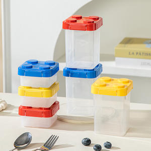 Contenedor de Alimentos Creativo con Bloques de Construcción, Rectangular, con Tapa de Clip, Apilable, Caja para Snacks, Material PP, para Fiestas, Diseño de Color Sólido - Product Image 1