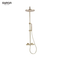 Robinet de douche thermostatique de luxe en laiton brossé et céramique à double poignée avec barre coulissante, ensemble de douche doré et noir pour salle de bain