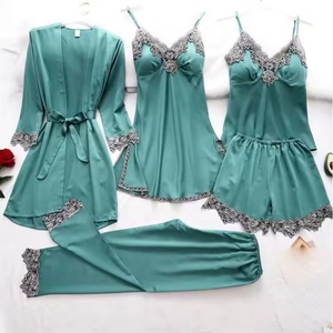 Abito da notte in raso di lusso in pizzo <span class=keywords><strong>termico</strong></span> da <span class=keywords><strong>donna</strong></span> Set x taglie elasticizzato in vita traspirante per estate autunno tinta unita per la casa - Product Image 5