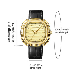 Montre carrée pour homme avec lunette dentelée, étanche, style rétro, montre à quartz de haute qualité, bracelet en cuir véritable. - Product Image 2