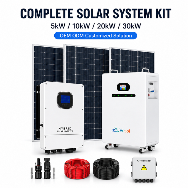 Complete Solar System Kit 5kW 10kW 20kW 30kW With Hybrid Inverter LiFePO4 Battery Solar Panels Accessories OEM ODM Customized