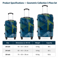 Ensemble de bagages rigides ABS+PC, valise à roulettes de voyage 20/24/28 pouces avec motif personnalisable, valise à roulettes 3 pièces pour le voyage