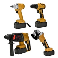 Batterie au lithium sans brosse 4 pièces marteau électrique perceuse électrique meuleuse d'angle ensemble de clés électriques batterie outil ensemble de 4 pièces