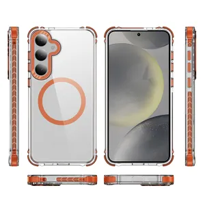 S24 Luxury Transparent OEM Phone Case Fashion Shockproof PC Material With Magnetic Closure