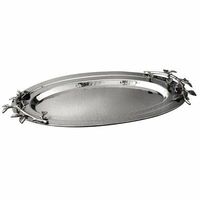Plateau de service élégant en aluminium avec bordure dorée pour réceptions de mariage, banquets et présentations culinaires de luxe