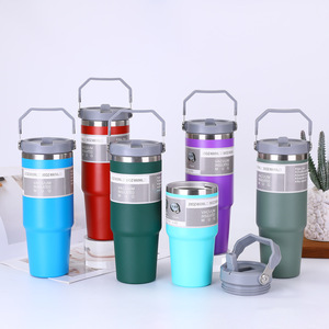 Gobelet isotherme en acier inoxydable de 30 oz avec poignée et couvercle, pour l'extérieur, le bureau, avec paille - Product Image 5