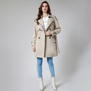 Véritable ODM/OEM Vente à chaud <span class=keywords><strong>Trench</strong></span> <span class=keywords><strong>beige</strong></span> personnalisé pour femmes Veste en cachemire pour filles Trenchs <span class=keywords><strong>mi</strong></span>-longs pour femmes - Product Image 5
