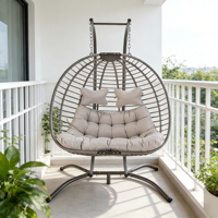 Nouvelle vente en gros de chaise suspendue d'extérieur à deux places, meubles de jardin, patio, balcon, hamac suspendu en rotin d'œuf avec support
