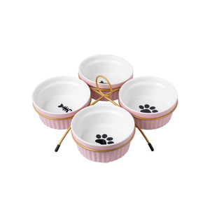 Tazones de cerámica para gatos 3 en 1, color rosa con marco dorado, para alimentar y dar de beber a las mascotas. - Product Image 4
