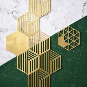 Brass Geometric <b>Coaster</b> Hexagon Round Heat Insulating Mat For <b>Table</b> Decorative Ornament Photography Prop - Product Image 4