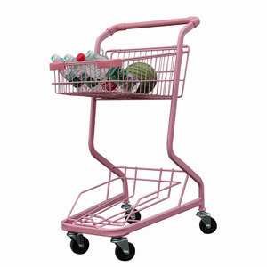 Custom <strong>Small</strong> Two Tier Shopping Cart Portable Retail Store <strong>Trolley</strong> Pink Supermarket Cart <strong>Trolley</strong> with Wheels - Product Image 1