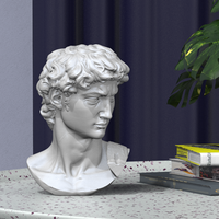 Édition en gros tout blanc résine David buste Statue demi-corps Sculpture Figurine d'art religieux pour la décoration de la maison et du bureau