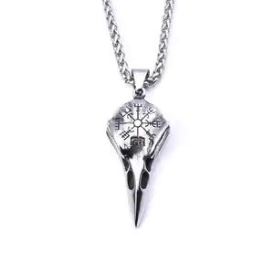 Fashion Jewelry Punk Norse Viking Nordic Celtic Wolf Men Necklace Worf Head Pendant Stainless Steel Necklace Keel Chain For Men