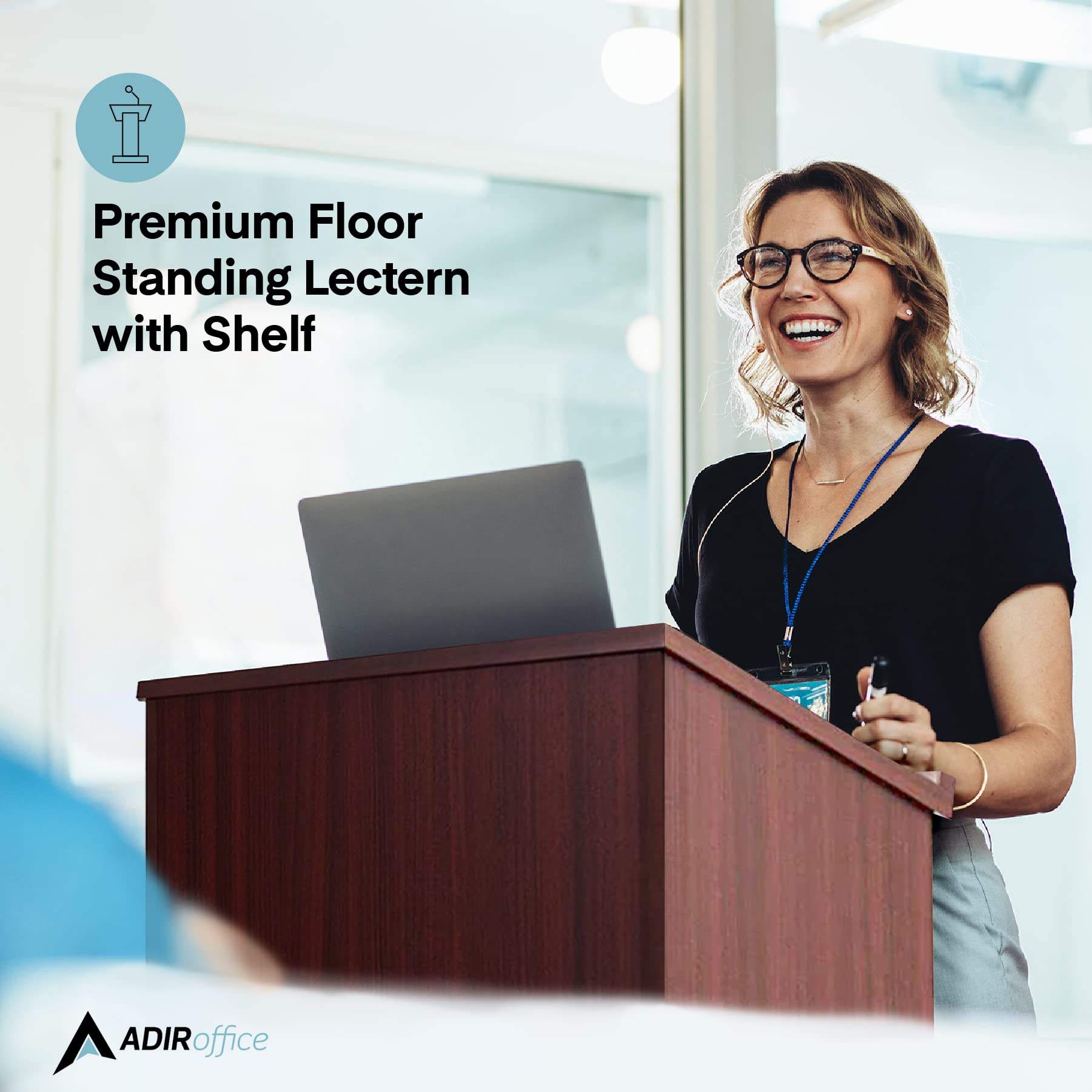 Hostess Stand for Restaurant: Wooden Podium with Storage Shelf for  Speaking, Customized Design and Irregular Shape, image size:1801x1801