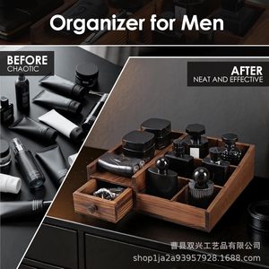 Caja de Almacenamiento de Perfumes de Madera, Rectangular, Color Madera Quemada, Organizador de Escritorio Multiusos para Montar en la Mesa - Product Image 3