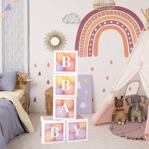 Boîtes à ballons transparentes blanches épaissies (4 pièces) avec 26 lettres pour nom personnalisé, boîtes transparentes pour bébé, boîte à ballons d'amour, fête prénatale - Product Image 4