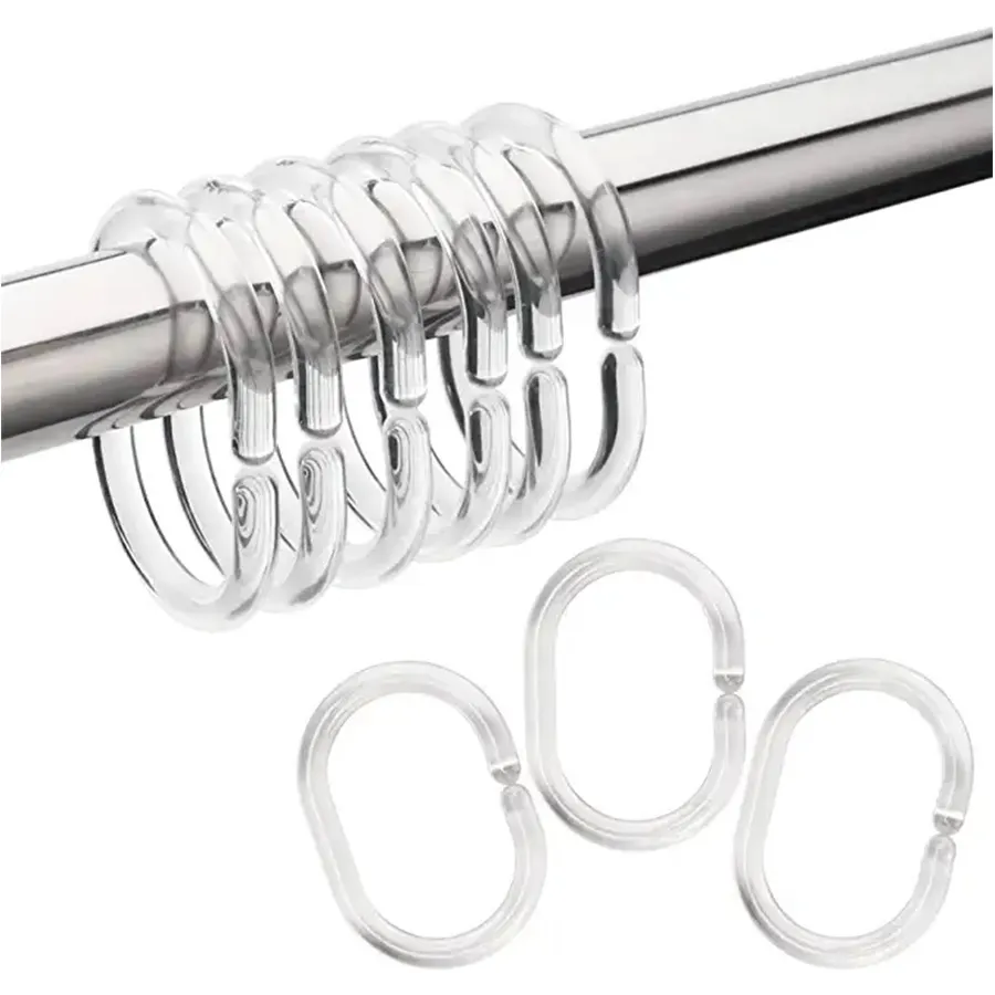 wholesale Transparent cheap Plastic Shower Curtain Rings Hooks 12 Pcs C Shaped Shower Rings for Bathroom Shower curtain Rod