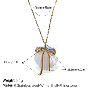 Colliers pendentifs en forme de coquille plaquée or avec breloques en strass pour femmes, bijoux romantiques pour fête, design de chaîne serpent - Product Image 2