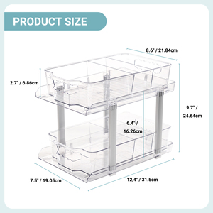 <b>2</b>-Tier Clear Plastic <b>Storage</b> Organizer with Dividers Multi-Functional Pull-out <b>Drawer</b> for Kitchen Bathroom Makeup & Cosmetics - Product Image 3