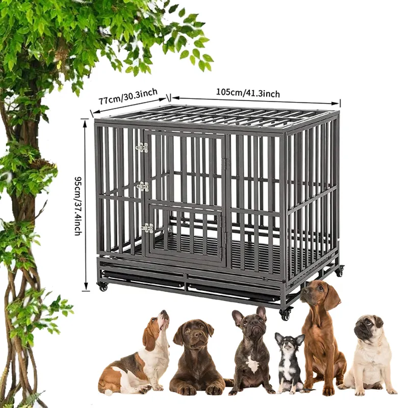 Bán Buôn 46 Inch Dễ Dàng Cài Đặt Mạnh Mẽ Trong Nhà Ngoài Trời Màu Đen Kim Loại Heavy Duty Nhà Chó Cũi Crate Pet Lồng Cho Chó Lớn