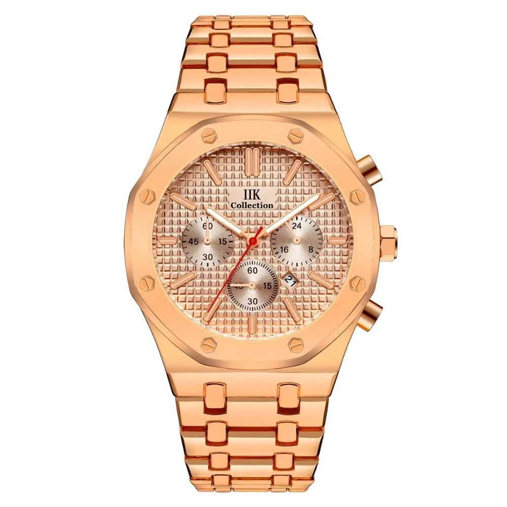Iik Merk Mens Rose Gold Classic Quartz Golden Uur Logo Horloge Custom Horloges
