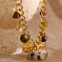 Collier chaîne épaisse en acier inoxydable plaqué or 18 carats XY 577, avec pendentif cœur en résine de bois imprimé léopard