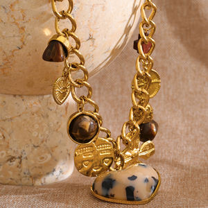 Collana Mchic 577 alla Moda in Acciaio Inossidabile Placcato Oro 18K con Catena Spessa e Ciondolo a Cuore in Resina con Stampa Leopardata - Product Image 4