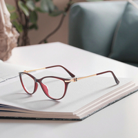 Nouvel arrivage de monture de lunettes décoratives pour femmes Oeil de chat TR90 monture optique haut de gamme lunettes en cristal multicolore monture de lunettes optique