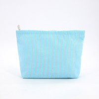 Trousse de Toilette Rayée Tendance à Grande Capacité en Polyester, Pochette de Voyage Cosmétique d'Été à Fermeture Éclair, Personnalisable et Très Vendue