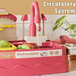 Jouets de <span class=keywords><strong>cuisine</strong></span> de simulation pour enfants d'âge préscolaire, machine à laver la vaisselle en plastique à circulation d'eau électrique, évier de jeu d'imitation pour garçons - Product Image 4