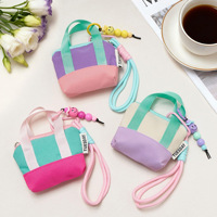 Pochette à monnaie et écouteurs en toile avec logo personnalisé, blocs de couleur, mini fermeture éclair, dragonne et porte-clés, pour cadeau souvenir ou de fête