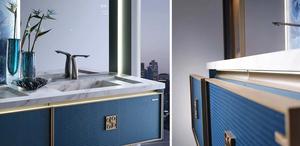 Mueble de Baño Romántico Azul con Doble Lavabo, Encimera de Mármol y Lavabo Empotrado - Product Image 3