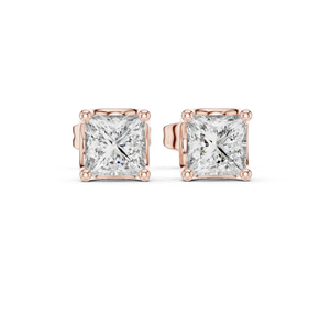 Lujosos pendientes de oro rosa de 14 quilates con diamantes de corte princesa, perfectos para ocasiones especiales o regalos de la India - Product Image 2
