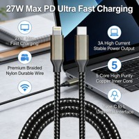 Câble USB C vers Lightning 27W PD à charge rapide, tressé en nylon, pour iPhone 14 13 12, synchronisation des données + charge 2-en-1