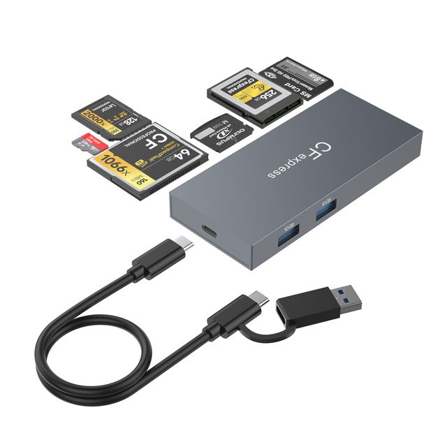 USB-C & USB-A Card Reader with Aluminum Alloy External Installation USB Hubs CFexpress Type B CF XD MS SD TF Memory Card Reader