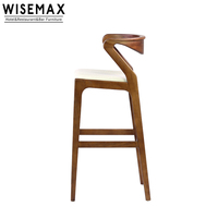 Tabouret de Bar Haut en Bois WISEMAX, Meuble Commercial pour Restaurant, Assise en Cuir PU, Dossier Haut, Meuble de Bar en Bois Massif