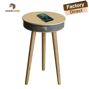 HOMEMORE living room round wood nodic smart furniture side table speaker coffee table with speaker and wireless charger