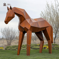 Sculpture d'art animalier rouille de jardin Statue de cheval géométrique en acier corten à vendre