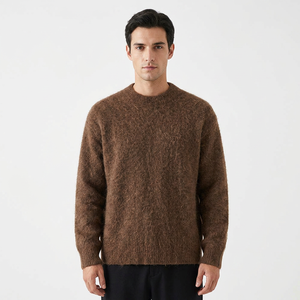Pull en mohair tricoté pour homme, couleur unie, épais, chaud pour l'hiver, col rond, manches longues, marron 2027 - Product Image 1
