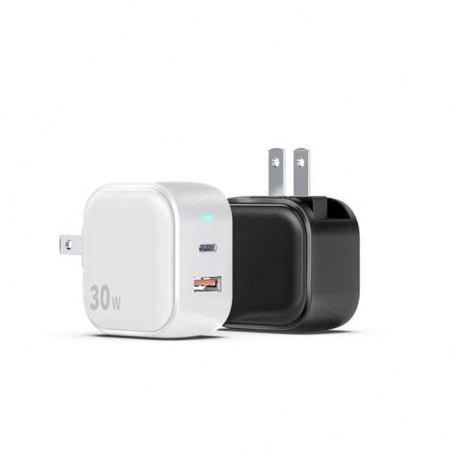 30W GaN PD Fast Wall Charger 2-Port USB C USB a Foldable Plug US EU UK AU Worldwide Travel Adapter CE FCC ETL Listed