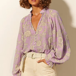 Abbigliamento da <span class=keywords><strong>donna</strong></span> Retro <span class=keywords><strong>Oversize</strong></span> camicia di cotone e lino alta qualità stampata a scollo a V manica lunga elegante camicetta Top - Product Image 1