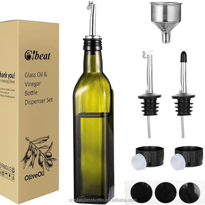 <span class=keywords><strong>Set</strong></span> di Bottiglie in Vetro Verde per Olio d'Oliva con Beccucci in Acciaio Inox e Imbuto |   Dispenser per Olio e Aceto a Prova di Perdite per Cucina - Product Image 2