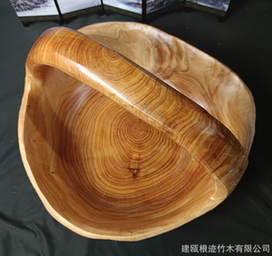 Cesta artesanal de madera de raíz con asa, comida de exhibición de cuenco de frutas y verduras, cesta de madera de estilo Natural de gran tamaño, cuenco grande sólido - Product Image 5