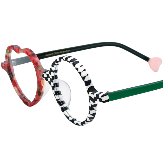 Unique Heart & Round Mixed Shape Optical Eyeglasses Frame, Vibrant Multi-Color Matte Acetate Adults Prescription Glasses