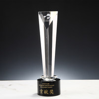 Trofeo de Cristal Personalizado al por Mayor con Logotipo Grabado, Premio Campeones con Base Negra para Regalo Empresarial o Souvenir